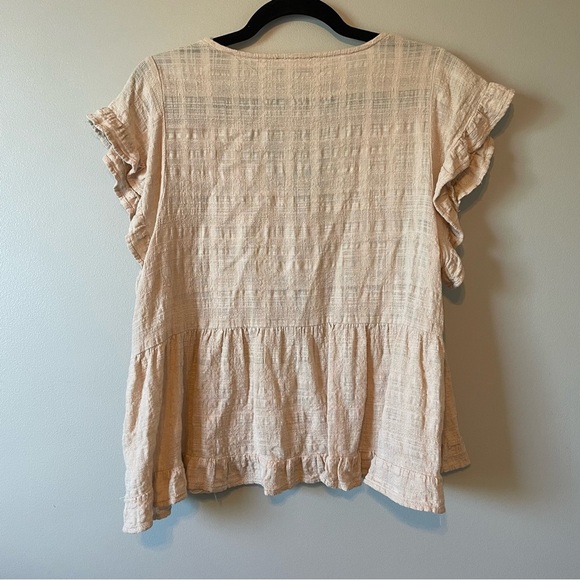 La Miel Blush Pink Crepe Cotton blend Baby Doll Ruffle Blouse sz M - Picture 4 of 10